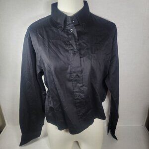 Madewell Black Cotton Blend Cropped Relaxed Button Down Workwear Shirt Size M
